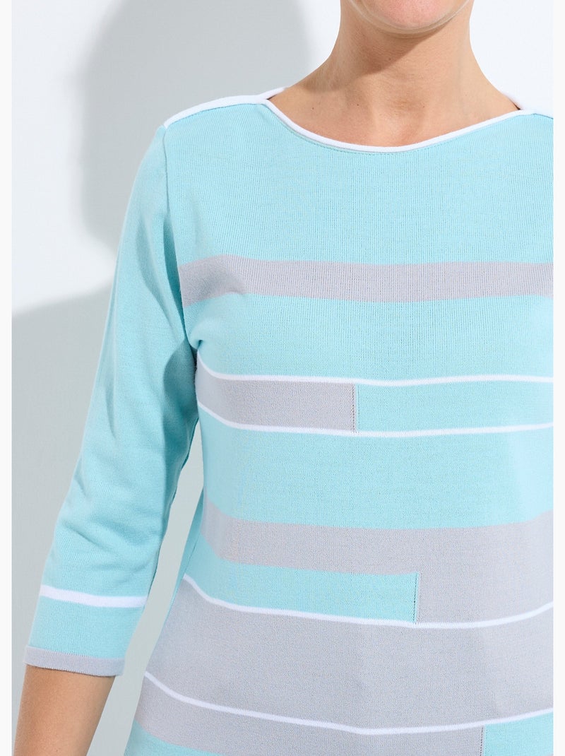 Jersey de cuello barco y manga 3/4 con delantero de jacquard de rayas - Afibel Azul grisáceo - Kiabi