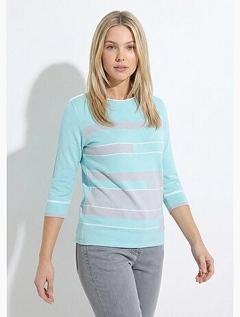 Jersey de cuello barco y manga 3/4 con delantero de jacquard de rayas - Afibel