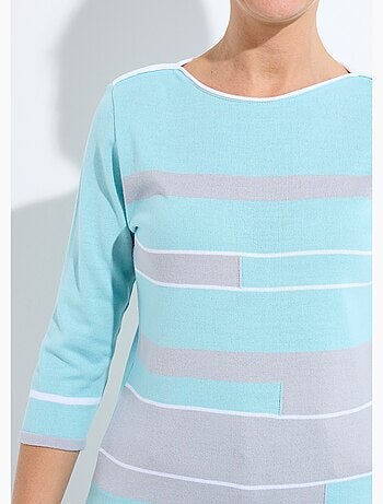 Jersey de cuello barco y manga 3/4 con delantero de jacquard de rayas - Afibel