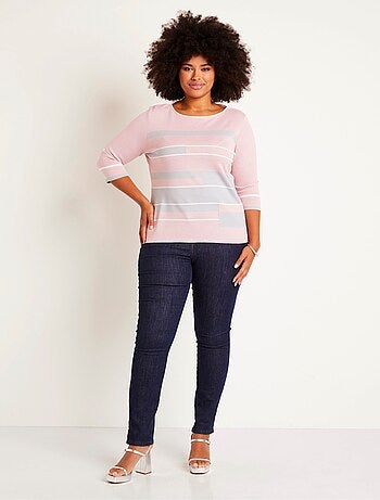 Jersey de cuello barco y manga 3/4 con delantero de jacquard de rayas - Afibel