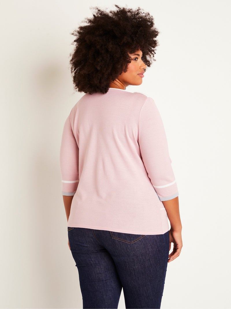 Jersey de cuello barco y manga 3/4 con delantero de jacquard de rayas - Afibel Rosa - Kiabi