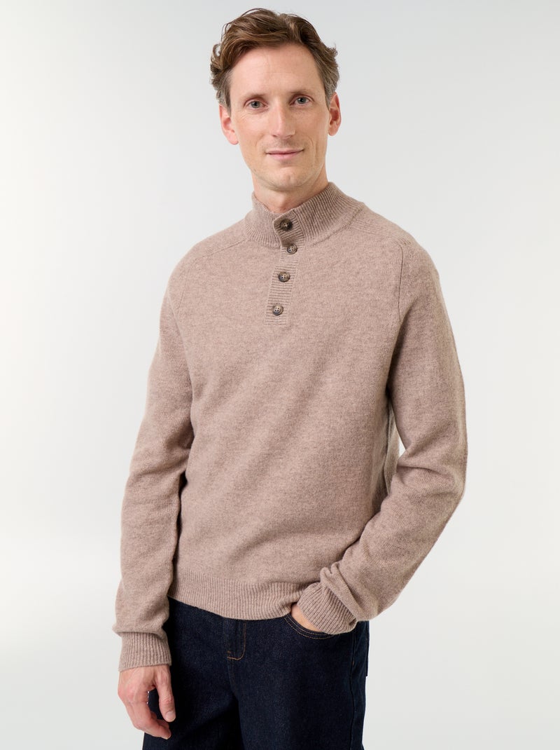 Jersey de cuello camionero 100% lana - Premium Beige - Kiabi