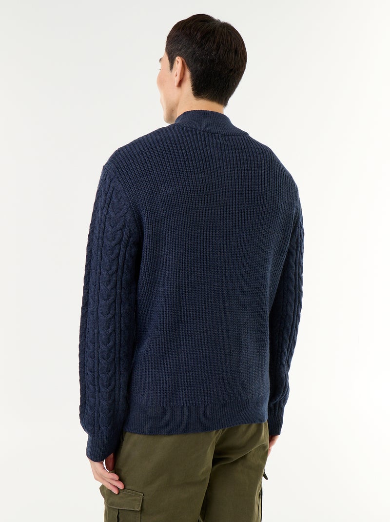 Jersey de cuello camionero de punto trenzado Azul - Kiabi