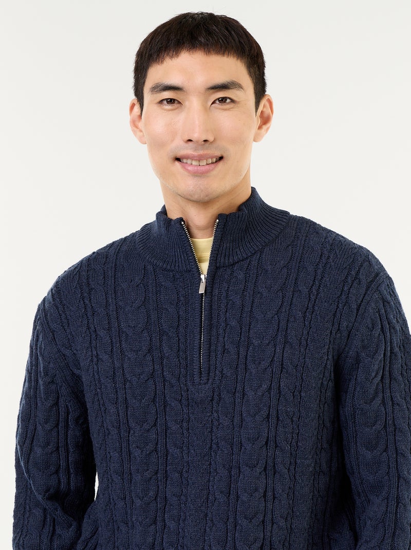 Jersey de cuello camionero de punto trenzado Azul - Kiabi