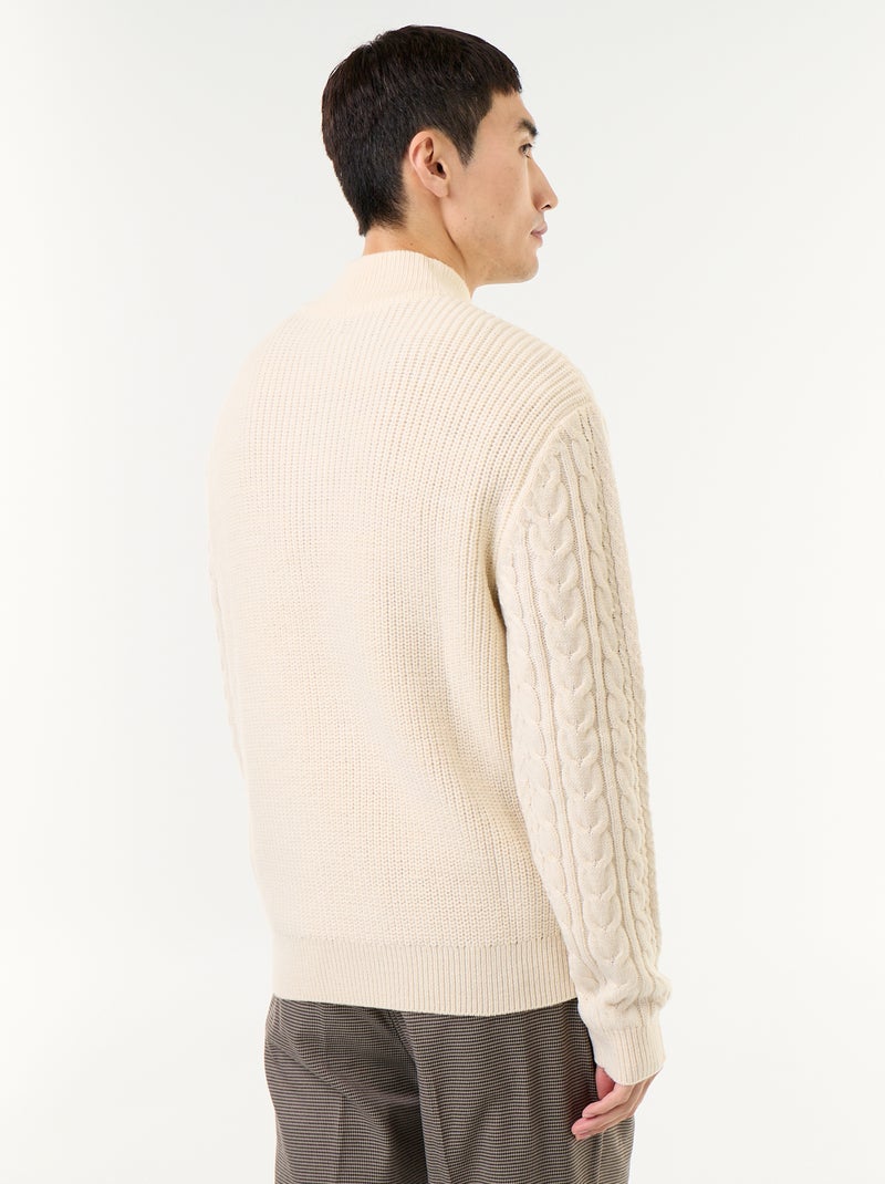 Jersey de cuello camionero de punto trenzado Blanco - Kiabi