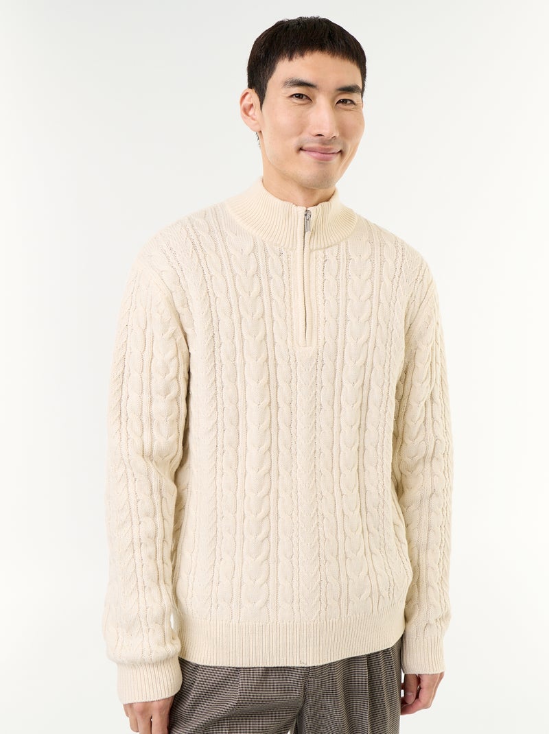 Jersey de cuello camionero de punto trenzado Blanco - Kiabi