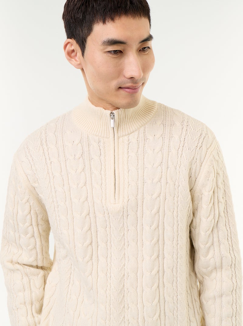 Jersey de cuello camionero de punto trenzado Blanco - Kiabi
