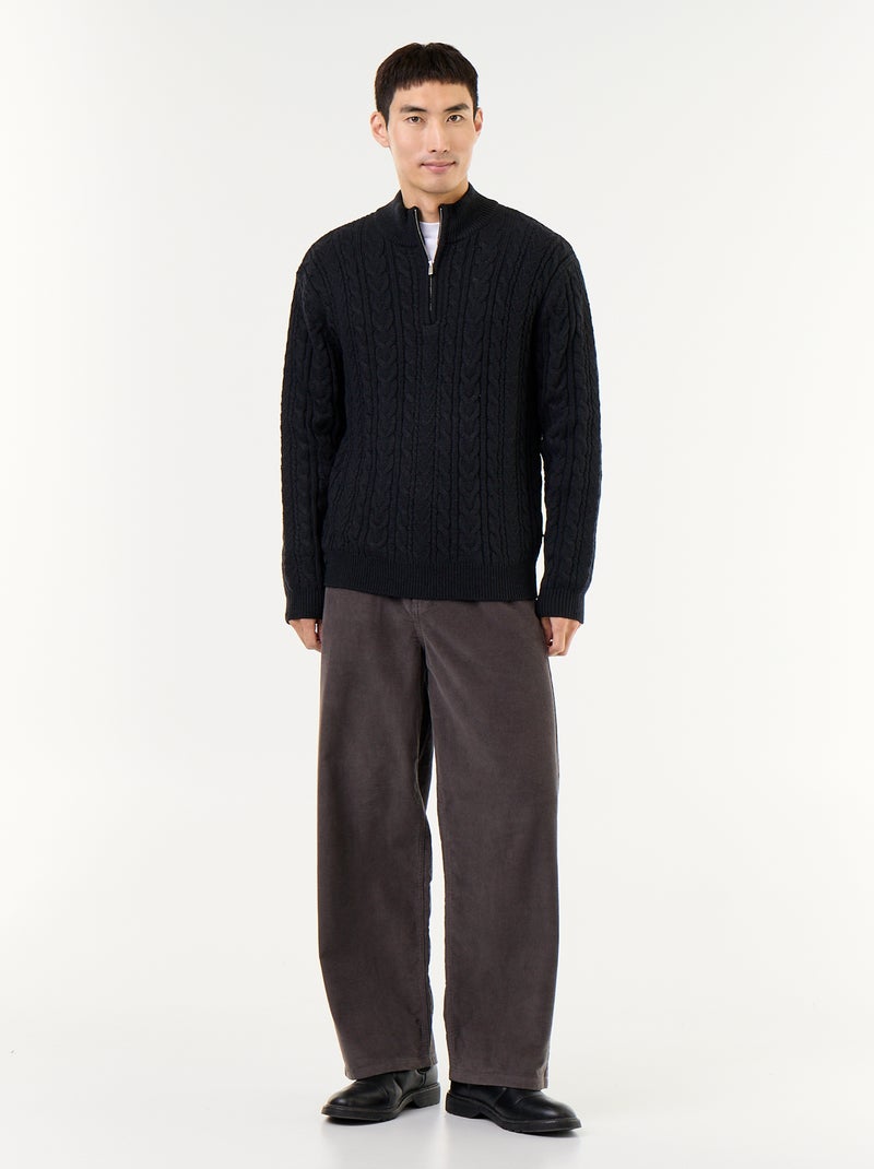 Jersey de cuello camionero de punto trenzado Negro - Kiabi