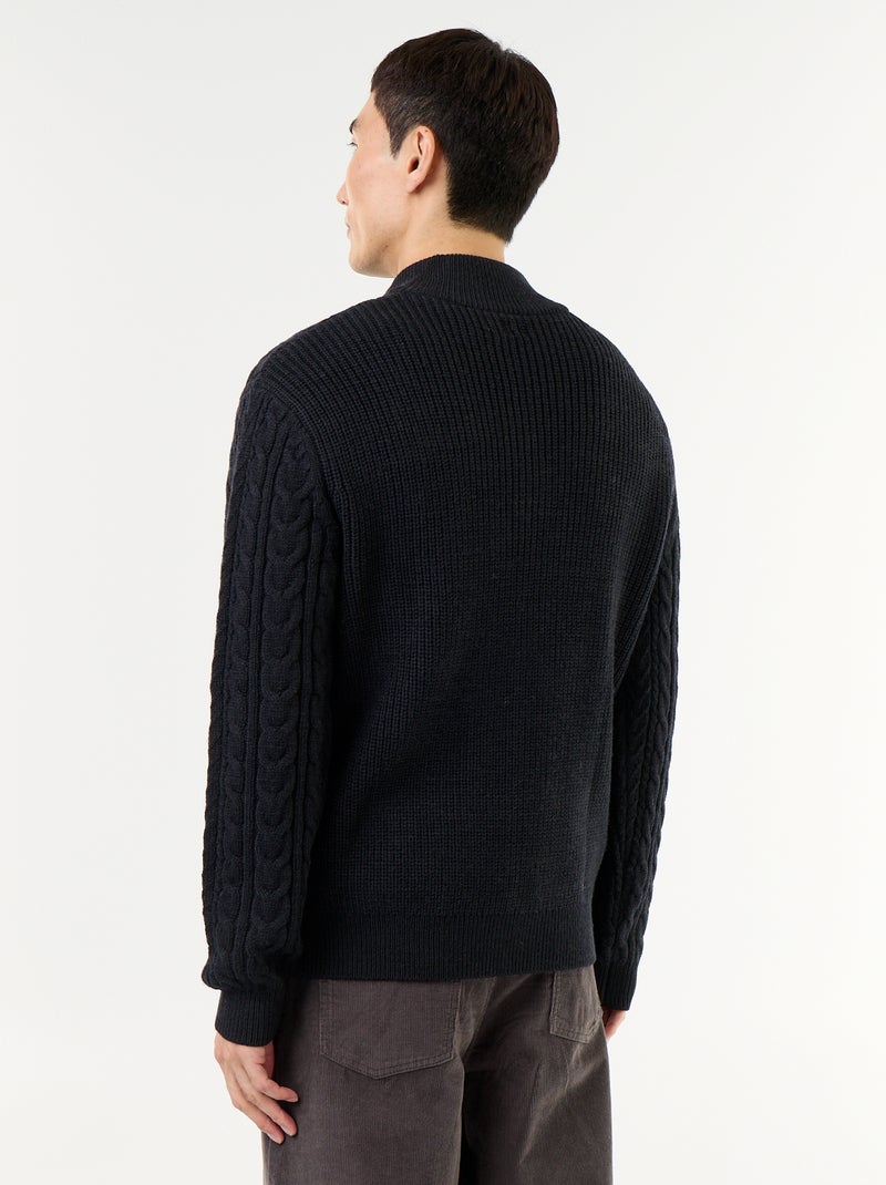 Jersey de cuello camionero de punto trenzado Negro - Kiabi