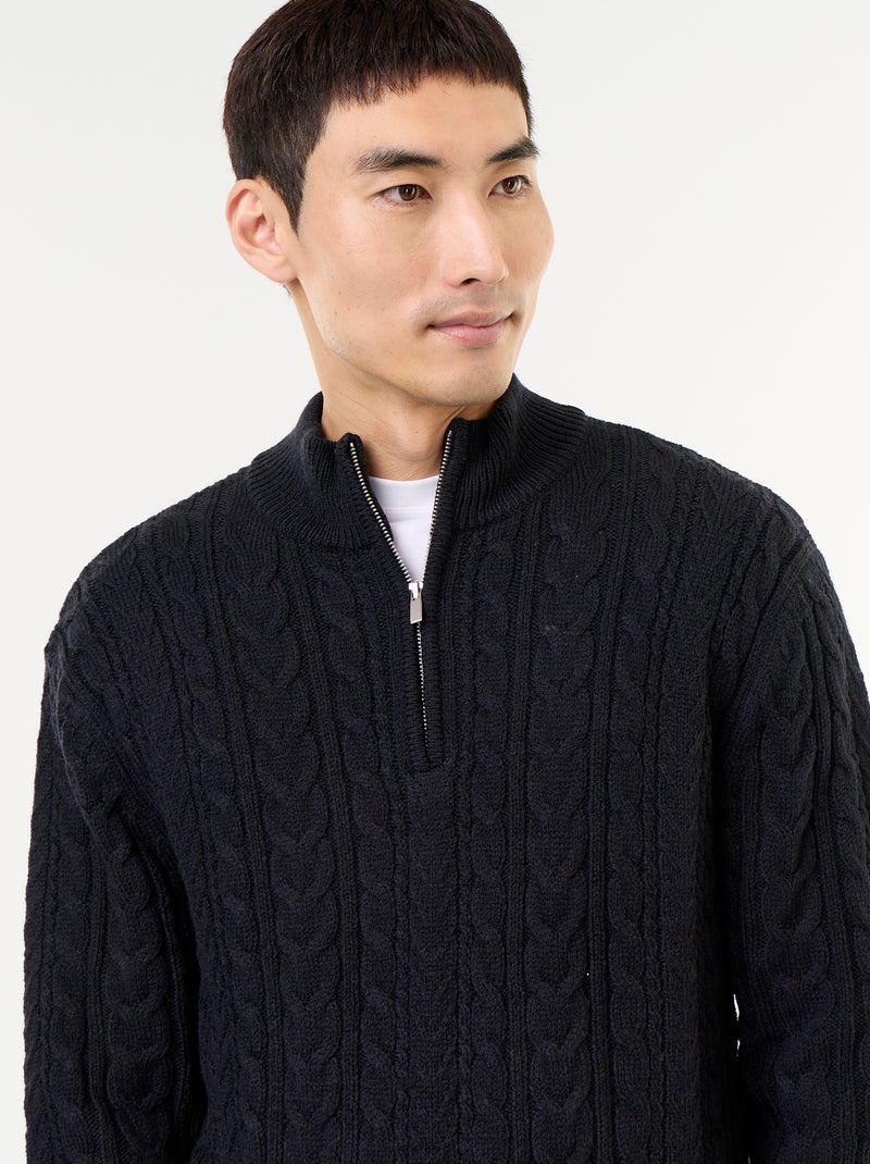 Jersey de cuello camionero de punto trenzado Negro - Kiabi
