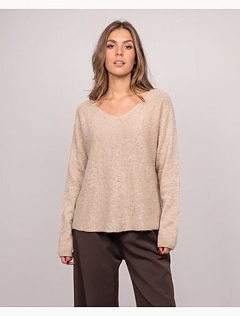 Jersey de cuello de pico de punto con hilo brillante kassiane