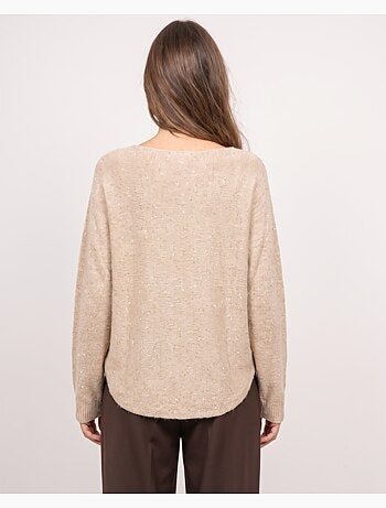 Jersey de cuello de pico de punto con hilo brillante kassiane