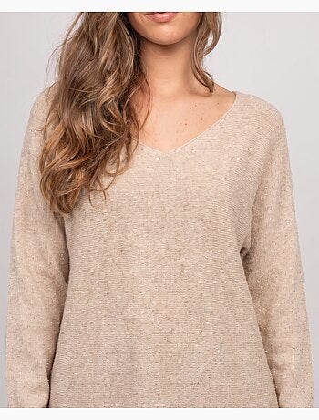 Jersey de cuello de pico de punto con hilo brillante kassiane