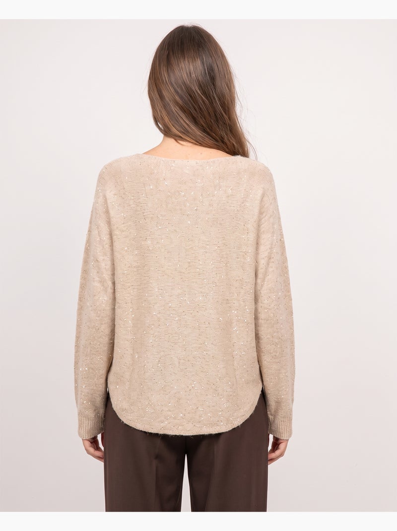 Jersey de cuello de pico de punto con hilo brillante kassiane Beige - Kiabi
