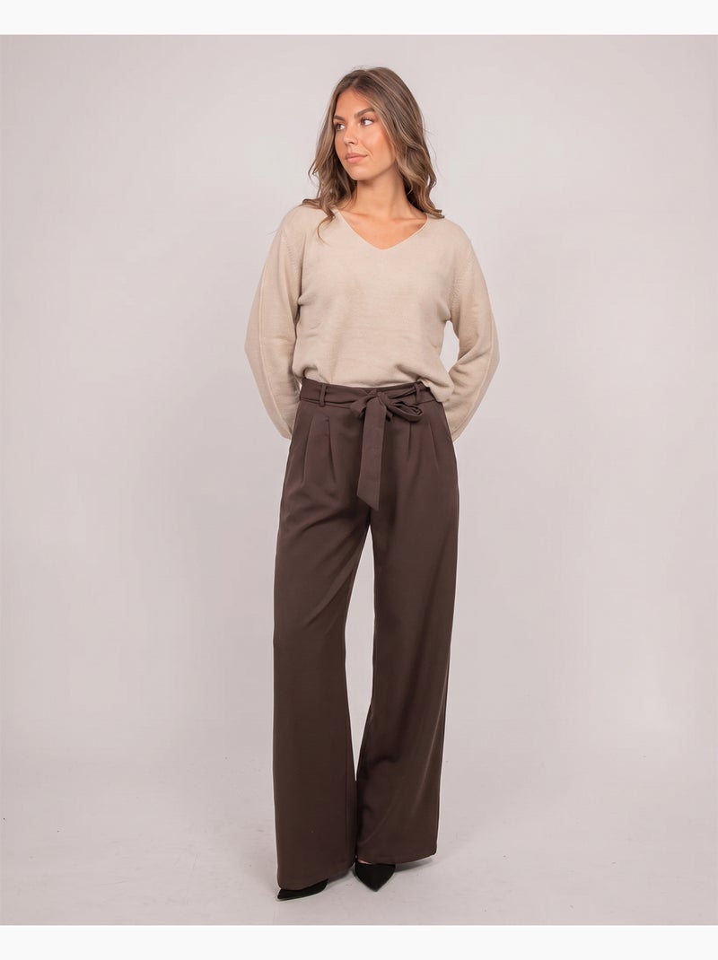 Jersey de cuello de pico de punto con hilo brillante kassiane Beige - Kiabi
