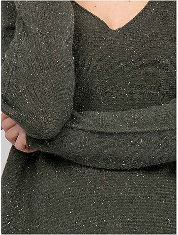 Jersey de cuello de pico de punto con hilo brillante kassiane