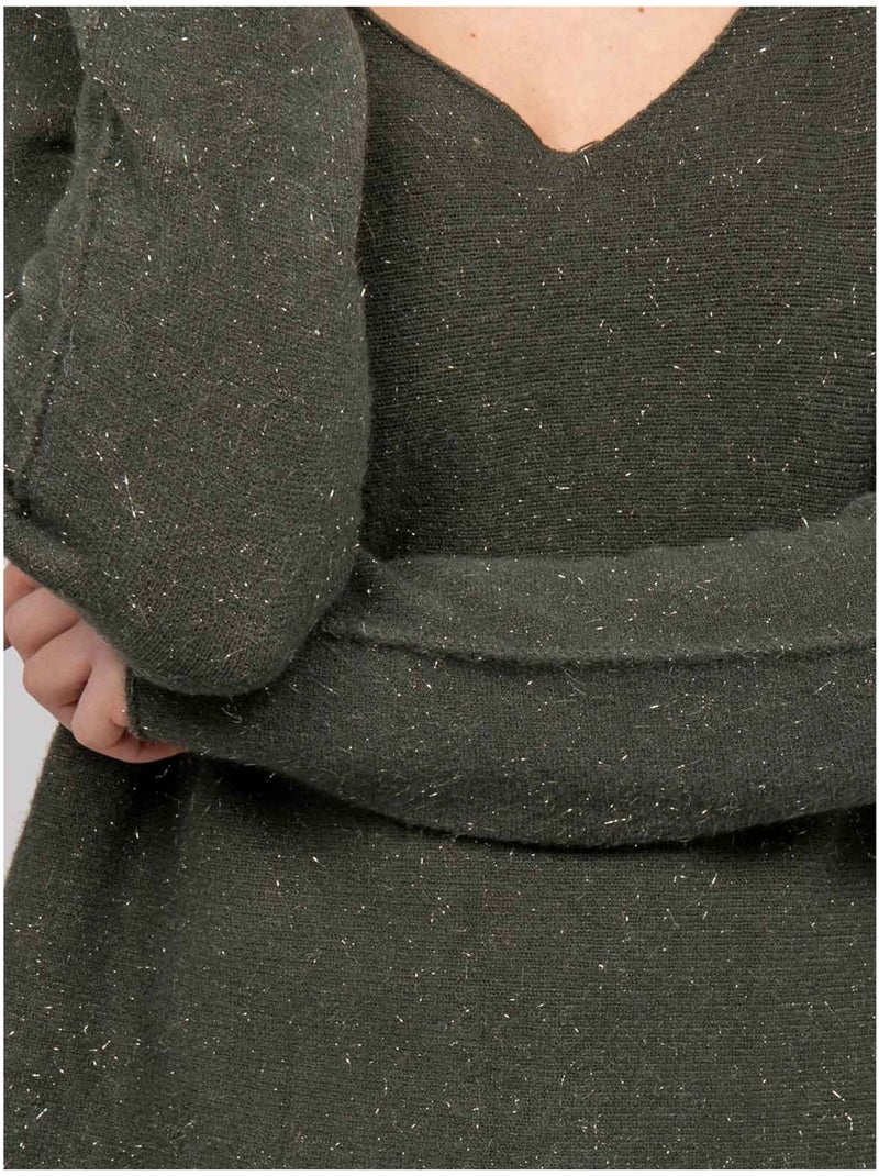 Jersey de cuello de pico de punto con hilo brillante kassiane Caqui - Kiabi