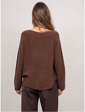Jersey de cuello de pico de punto con hilo brillante kassiane