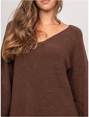 Jersey de cuello de pico de punto con hilo brillante kassiane