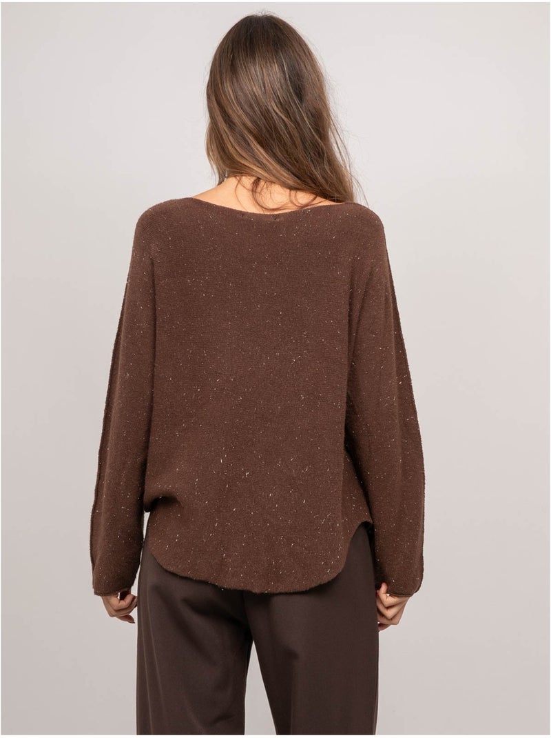 Jersey de cuello de pico de punto con hilo brillante kassiane Marrón - Kiabi