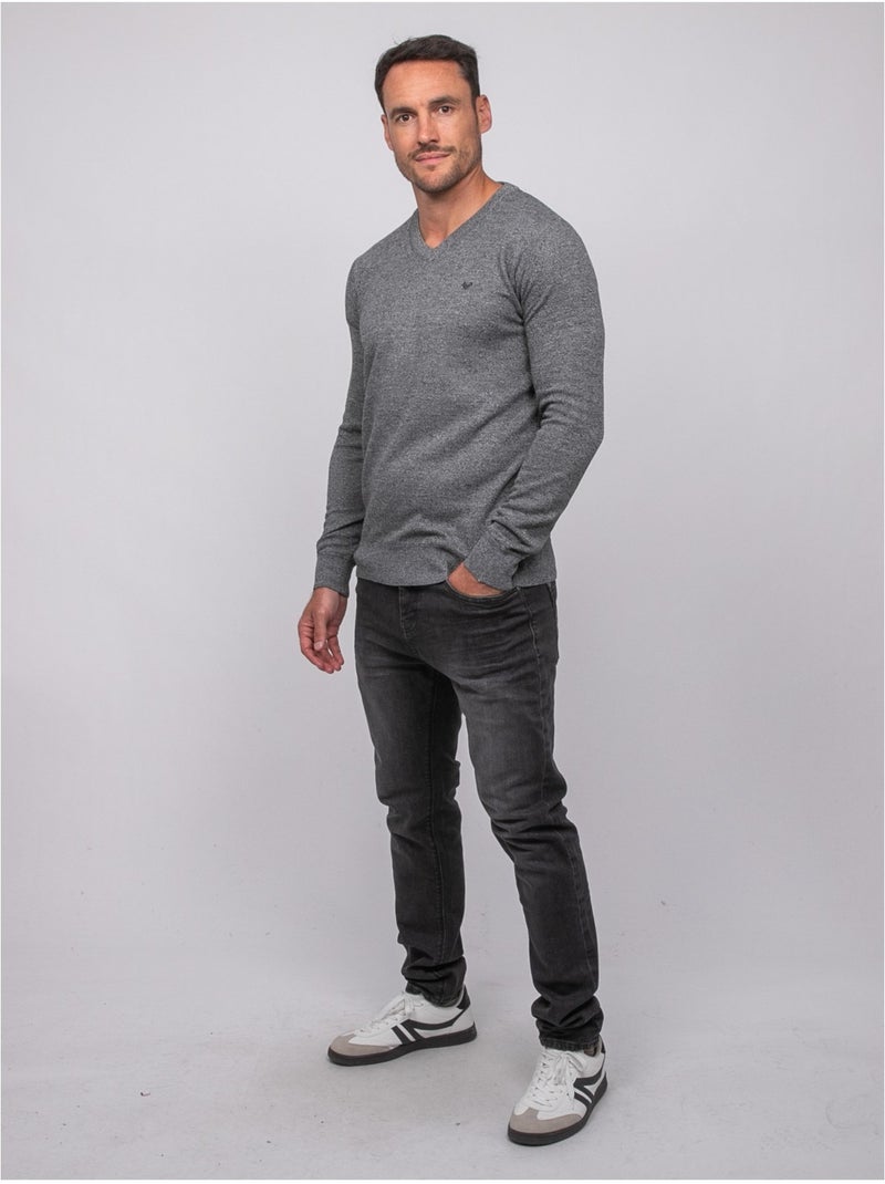 Jersey de cuello de pico lamboise Gris jaspeado - Kiabi