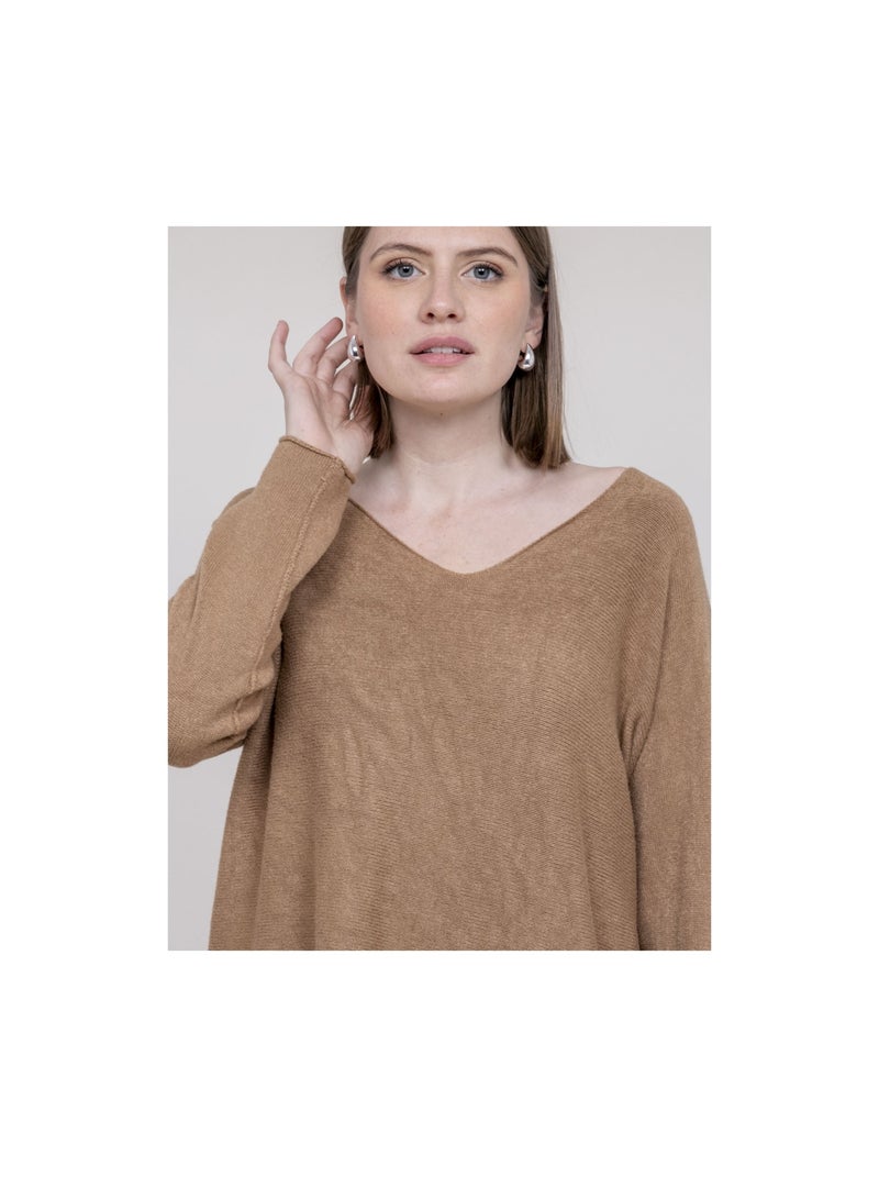 Jersey de cuello en V KORNELIA Marrón caramelo - Kiabi