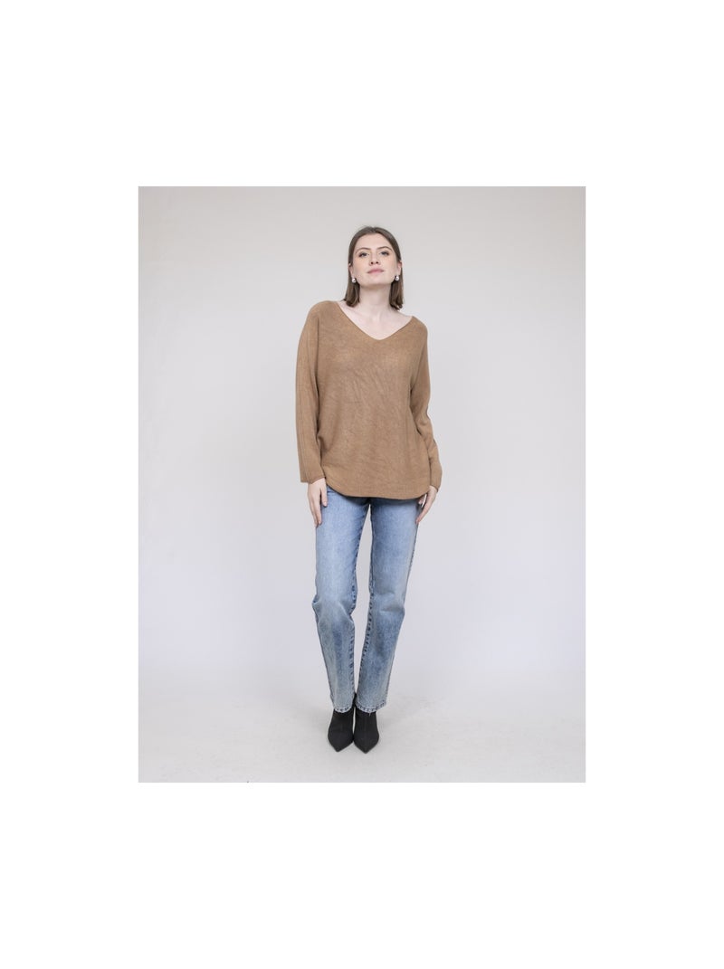 Jersey de cuello en V KORNELIA Marrón caramelo - Kiabi