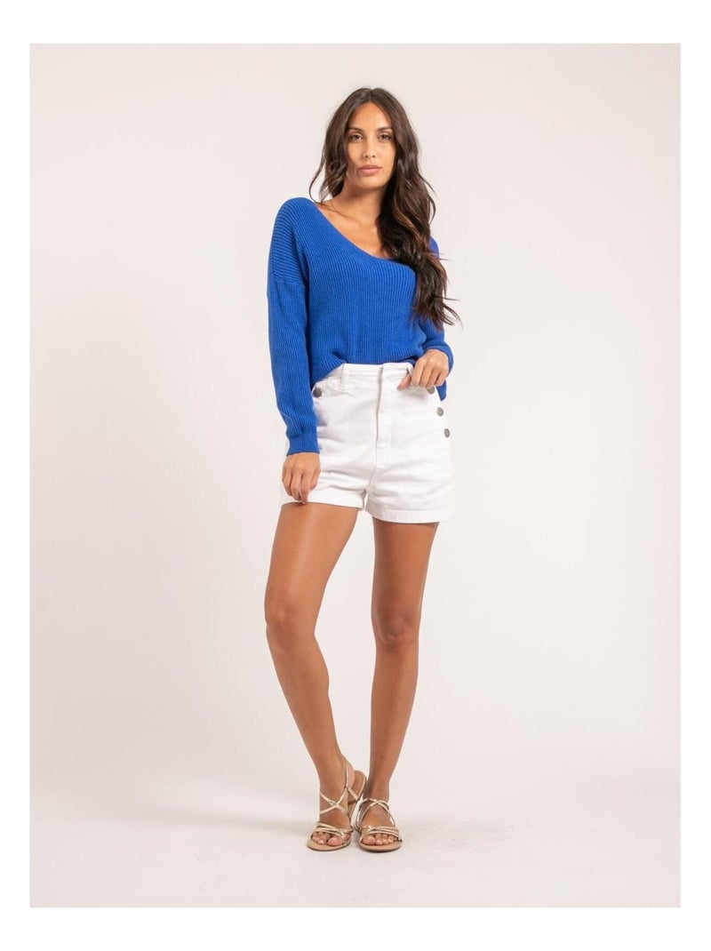 Jersey de cuello en V KYLEENA Azul real - Kiabi