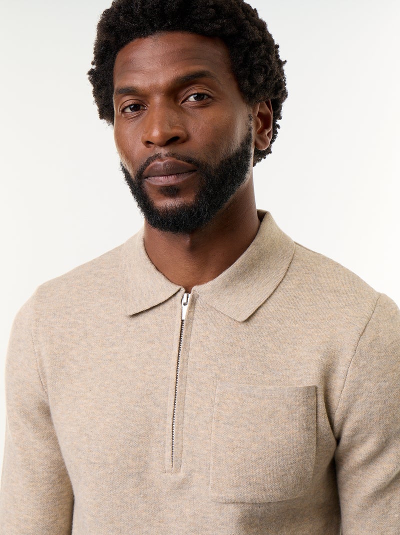 Jersey de cuello polo con cremallera Beige - Kiabi