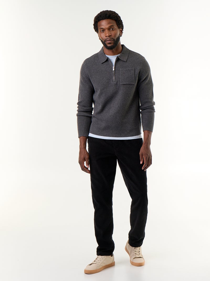 Jersey de cuello polo con cremallera Gris - Kiabi