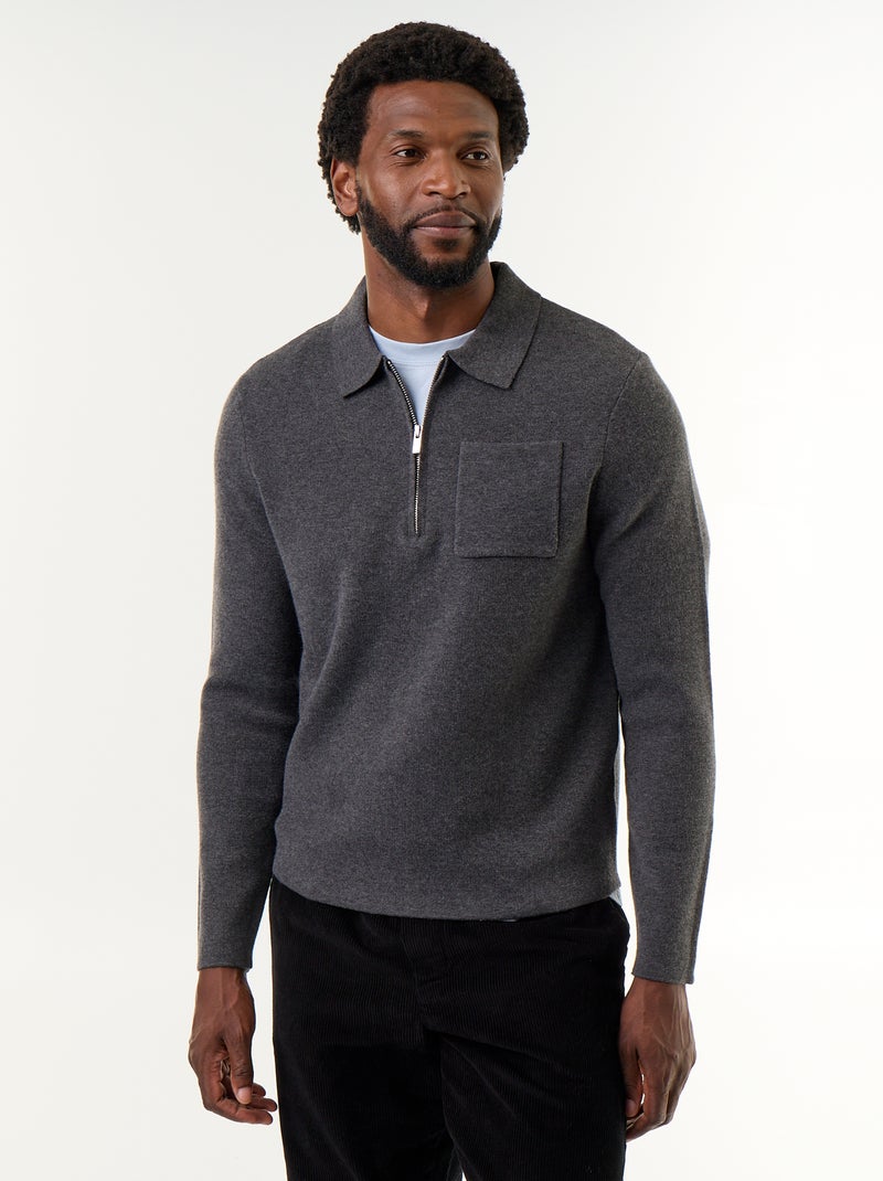 Jersey de cuello polo con cremallera Gris - Kiabi