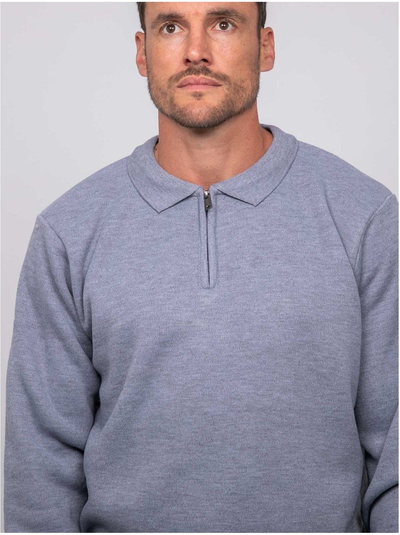 Jersey de cuello polo con cremallera larmoti Gris jaspeado - Kiabi