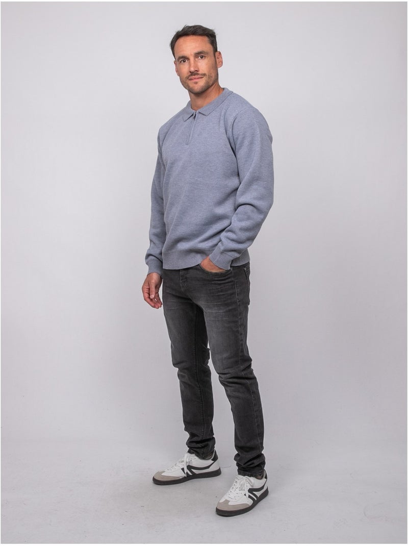Jersey de cuello polo con cremallera larmoti Gris jaspeado - Kiabi