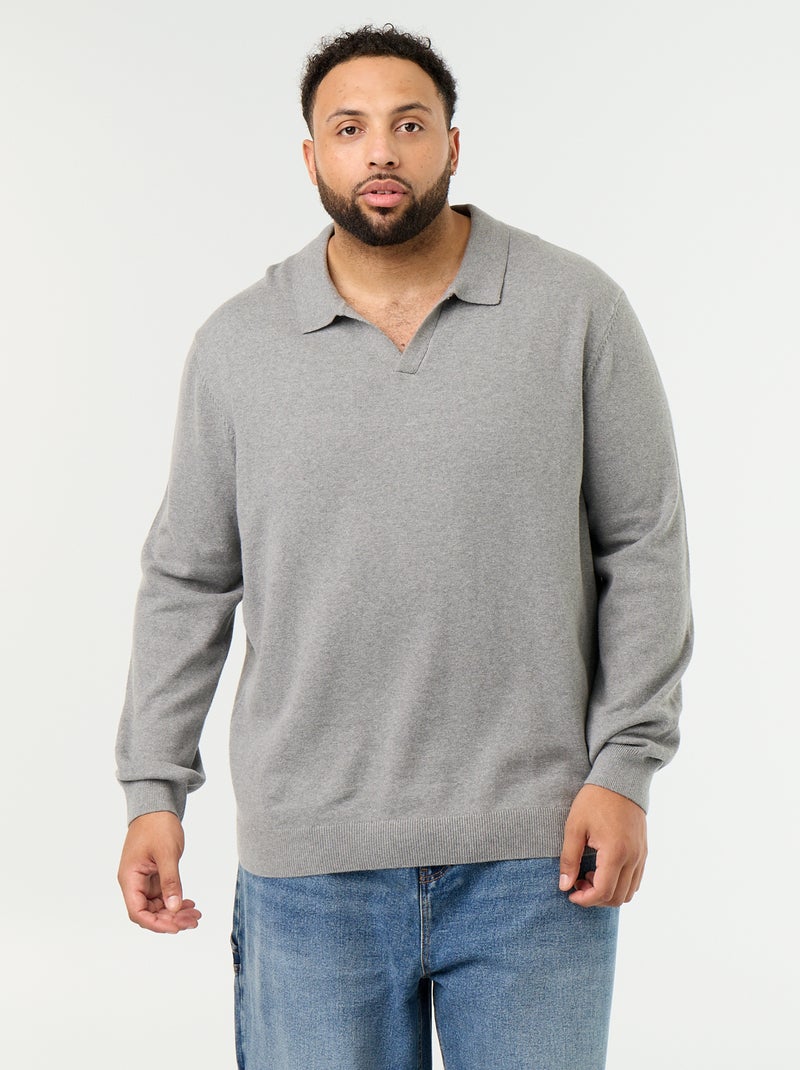 Jersey de cuello polo de manga larga Gris - Kiabi