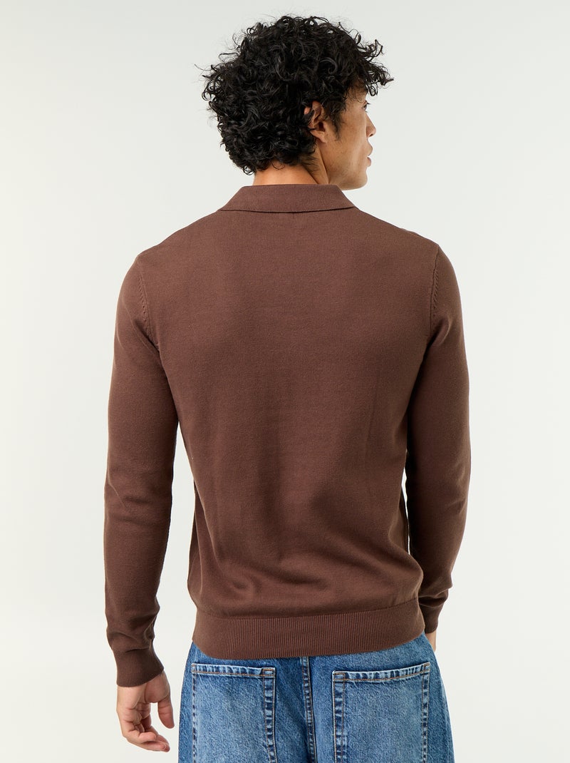 Jersey de cuello polo de manga larga Marron - Kiabi