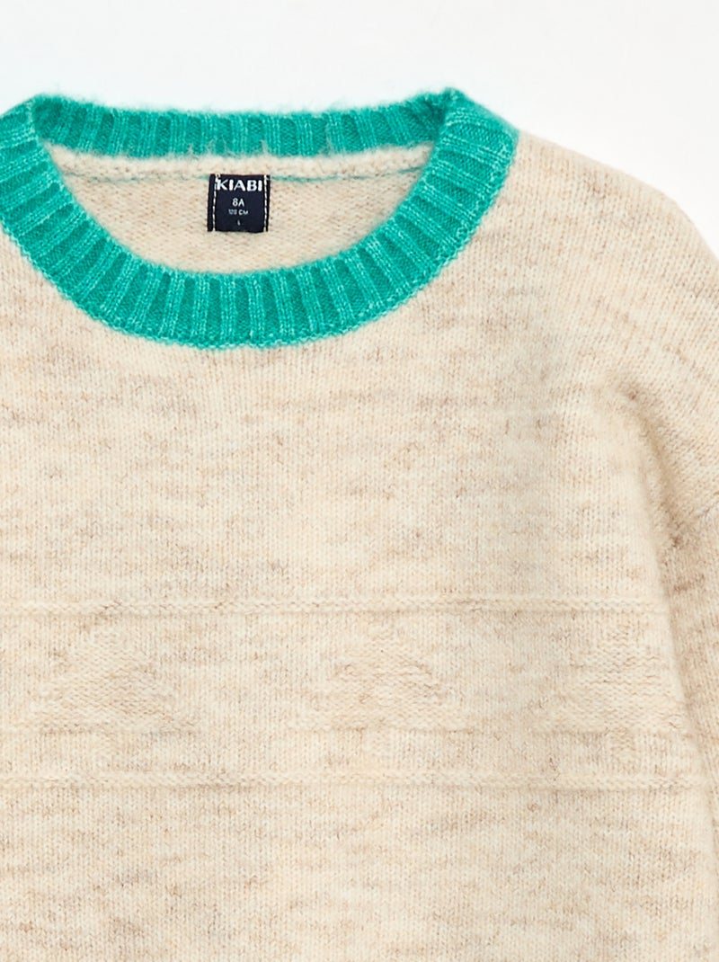 Jersey de cuello redondo con cenefa Beige - Kiabi