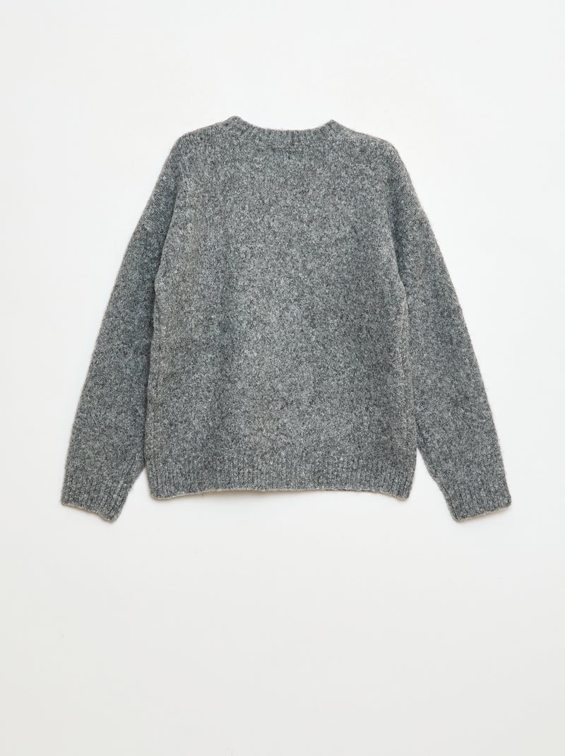 Jersey de cuello redondo con flores de croché liso Gris - Kiabi