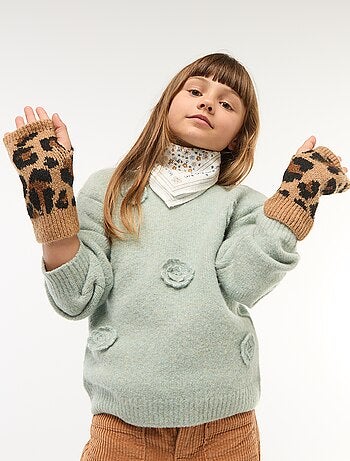 Jersey de cuello redondo con flores de crochet liso