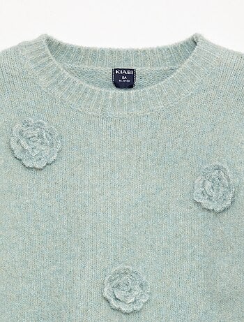 Jersey de cuello redondo con flores de crochet liso