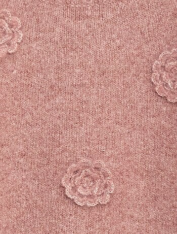 Jersey de cuello redondo con flores de crochet liso