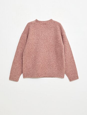 Jersey de cuello redondo con flores de crochet liso