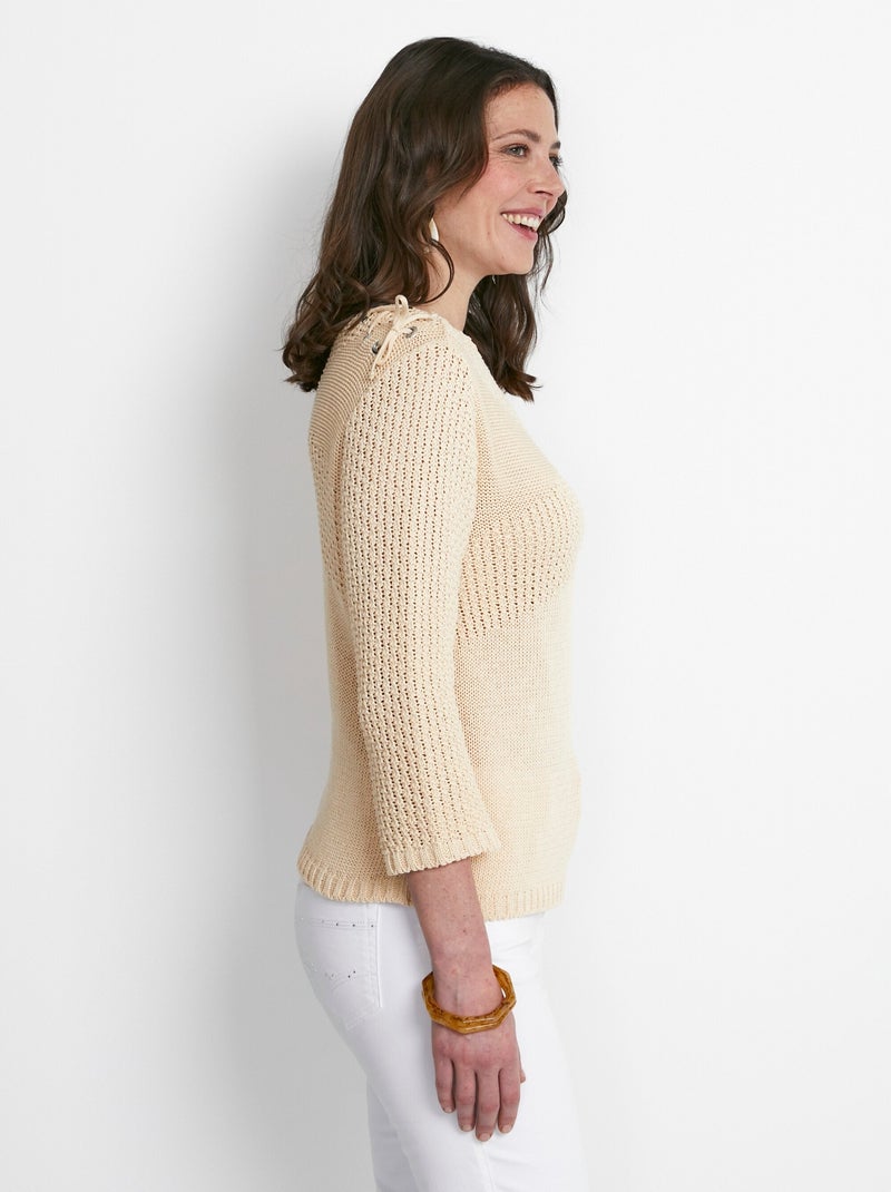 Jersey de cuello redondo con lazada de fantasía - Afibel Beige - Kiabi