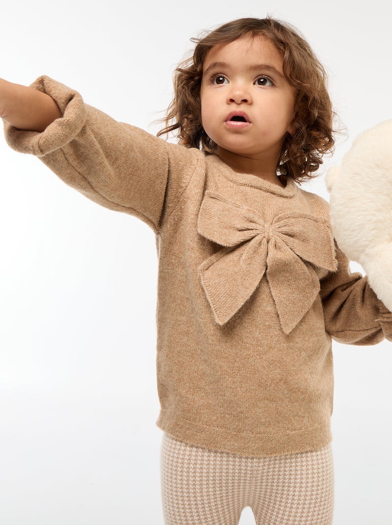 Jersey de cuello redondo con lazos liso Beige - Kiabi