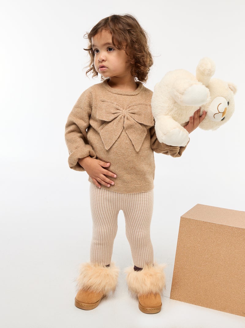 Jersey de cuello redondo con lazos liso Beige - Kiabi