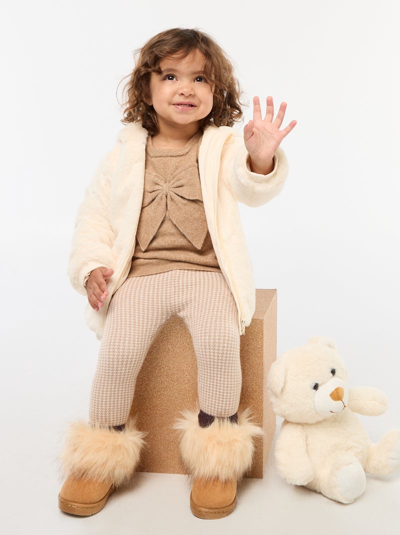 Jersey de cuello redondo con lazos liso Beige - Kiabi