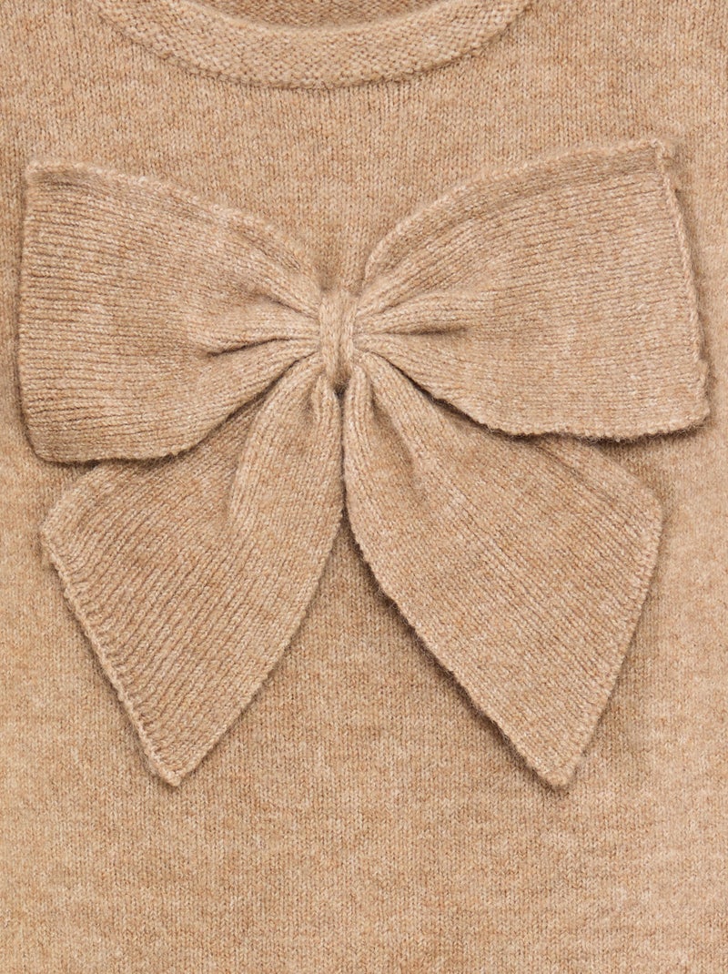 Jersey de cuello redondo con lazos liso Beige - Kiabi