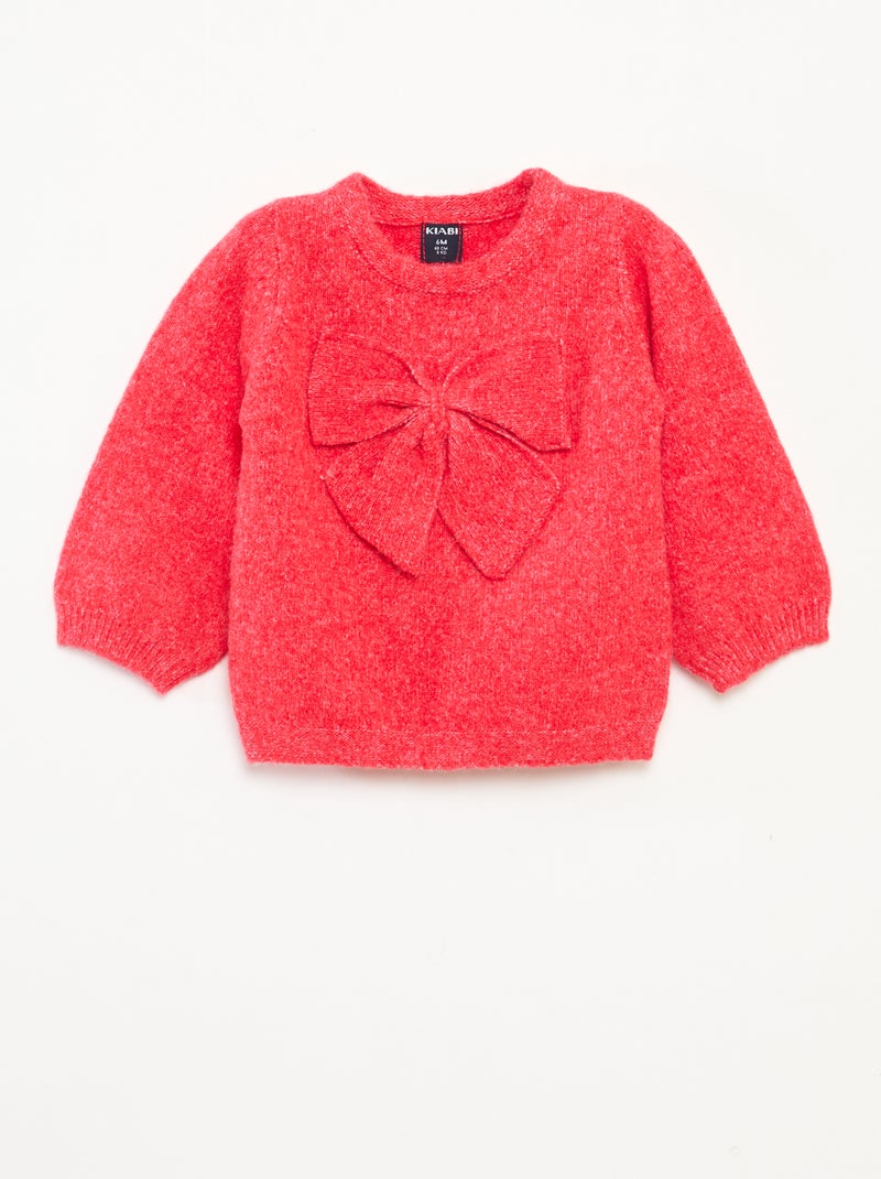 Jersey de cuello redondo con lazos liso Rojo - Kiabi