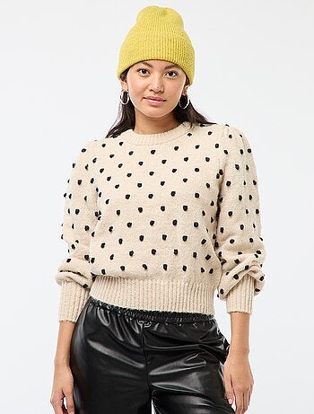 Jersey de cuello redondo con lunares en relieve