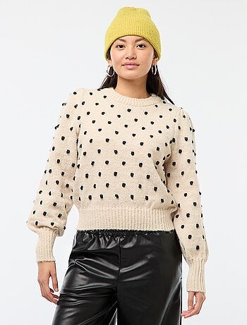 Jersey de cuello redondo con lunares en relieve