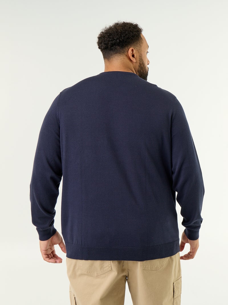 Jersey de cuello redondo de galga fina Azul - Kiabi